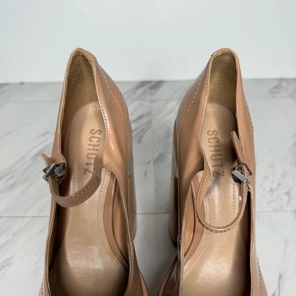 Schutz Zayne Tan Patent Platform Mary Jane 8B